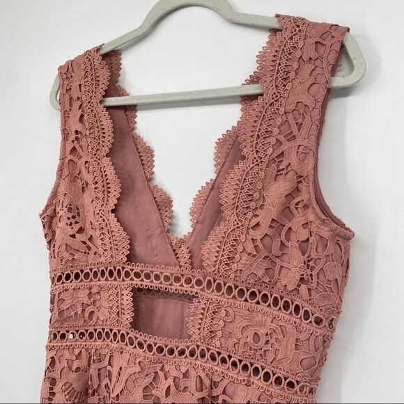 J.O.A. Lace Floral Cutout Open V-neckline Scallop Hem Mini Dress - Picture 9 of 13